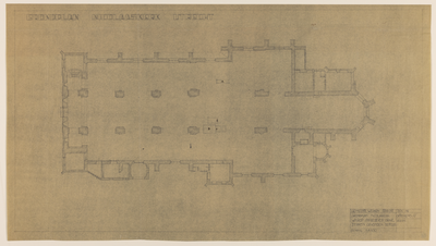 217490 Plattegrond van de Nicolaikerk (Nicolaaskerkhof) te Utrecht, met aanduiding van de ligging van een viertal in ...